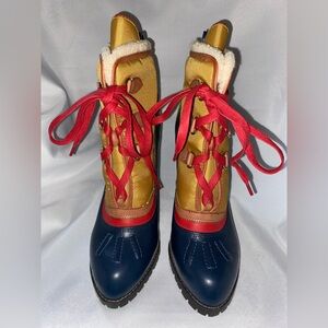 Luichiny Anna Three Tone Lace Up Combat Stacked Heel Ankle Boots Womens 10